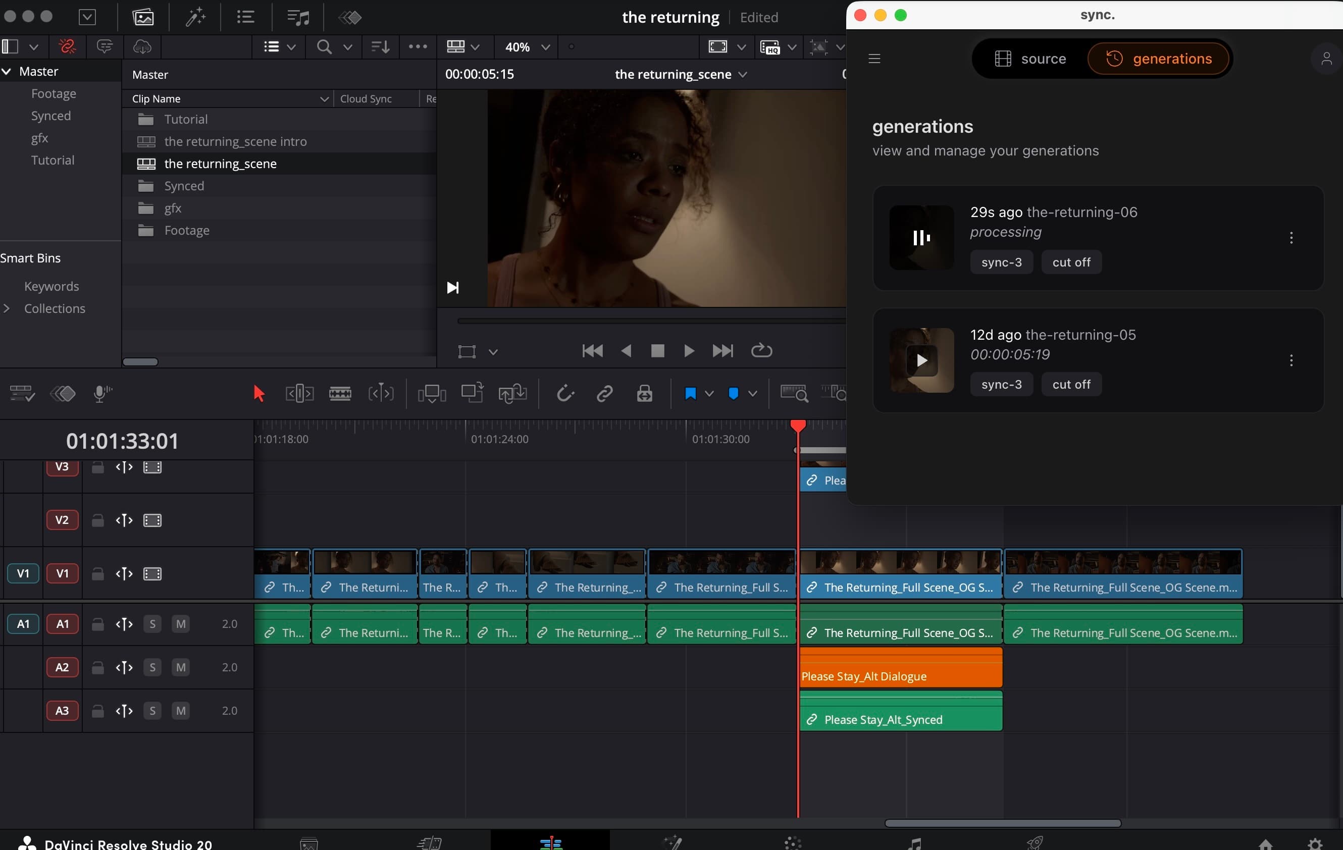 demo of generating lip sync on a clip in davinci resolve