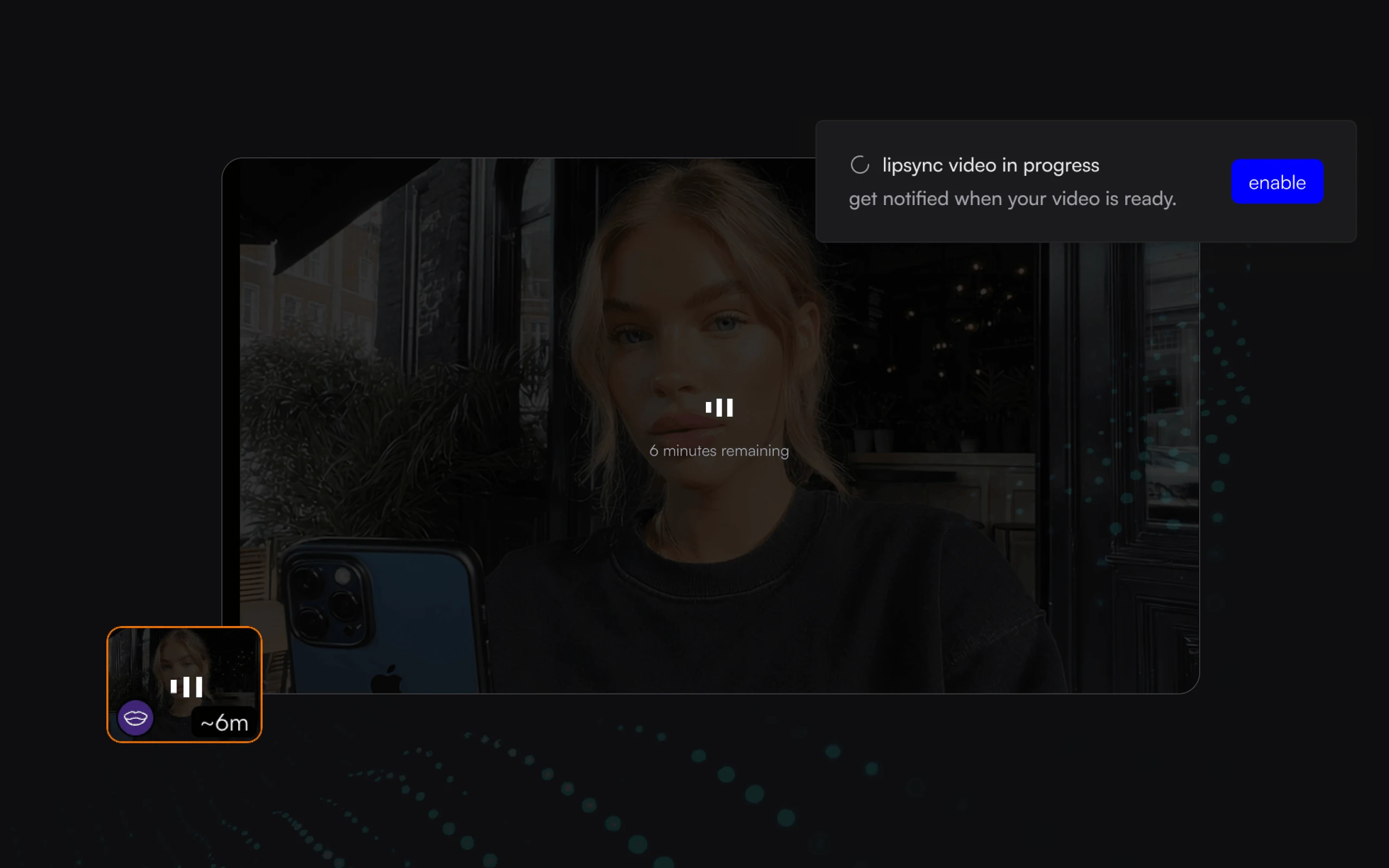 Studio showing the estimated time remaining for a video generation.