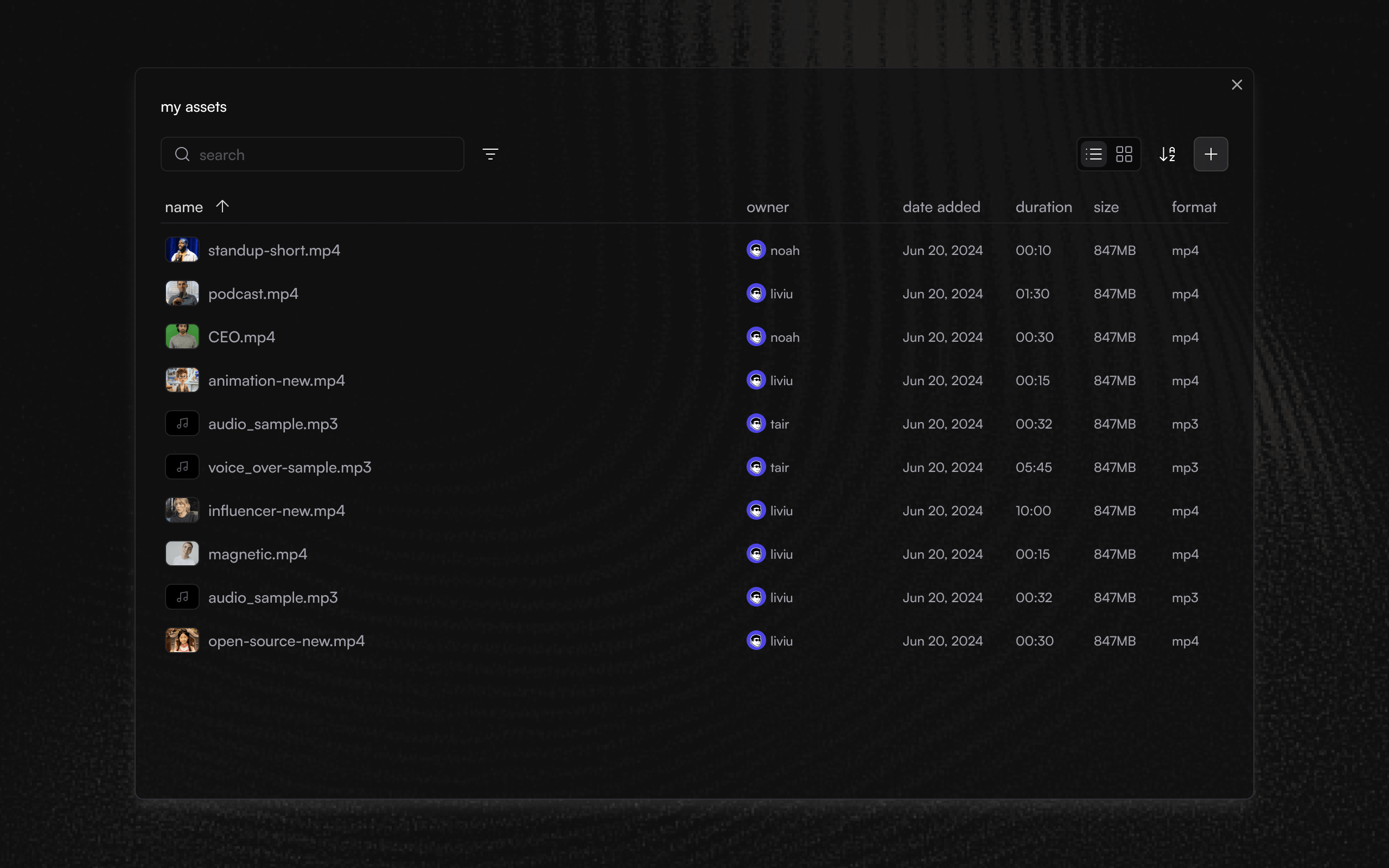 Studio List View