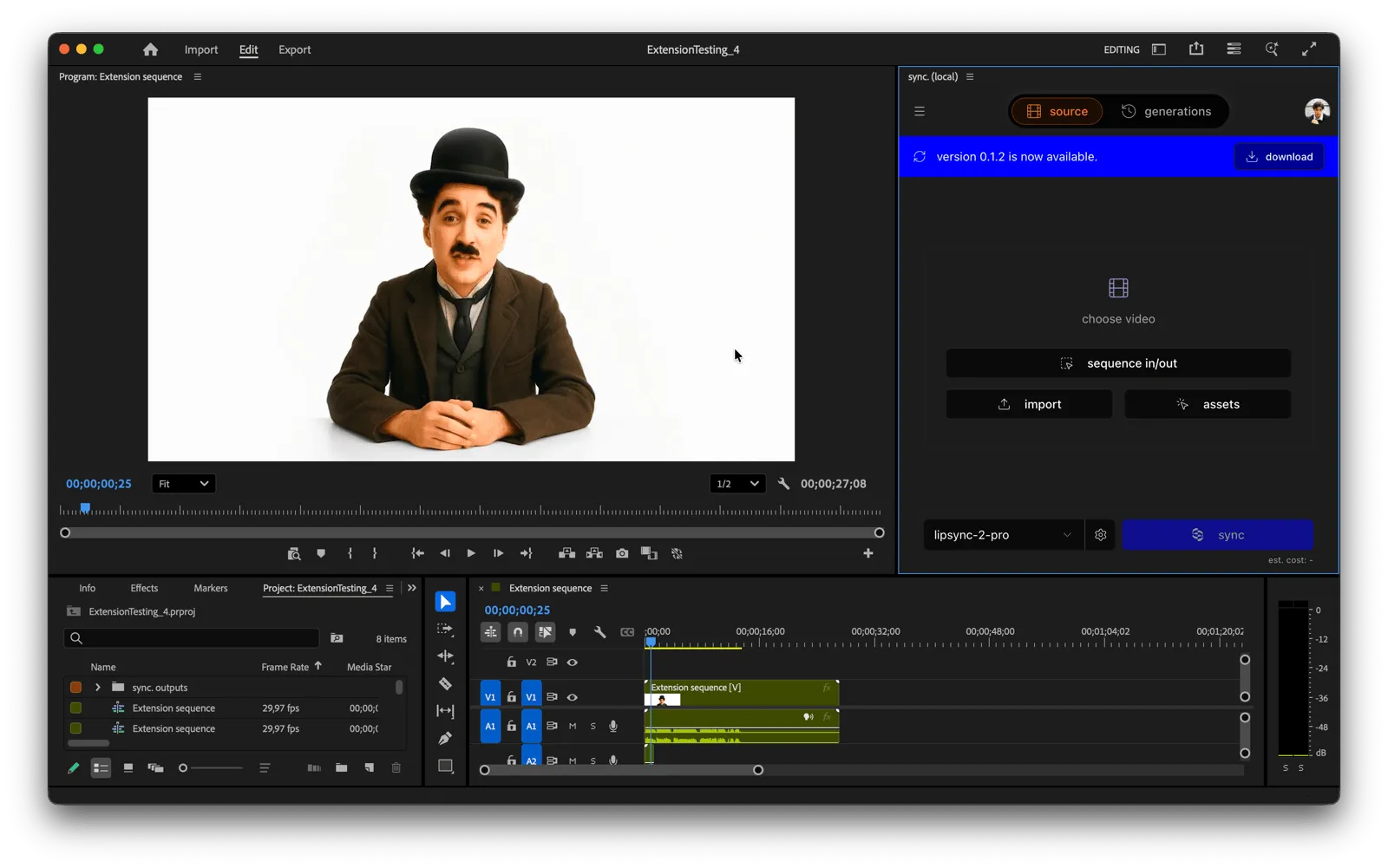 In-app update banner in the Sync Labs plugin panel