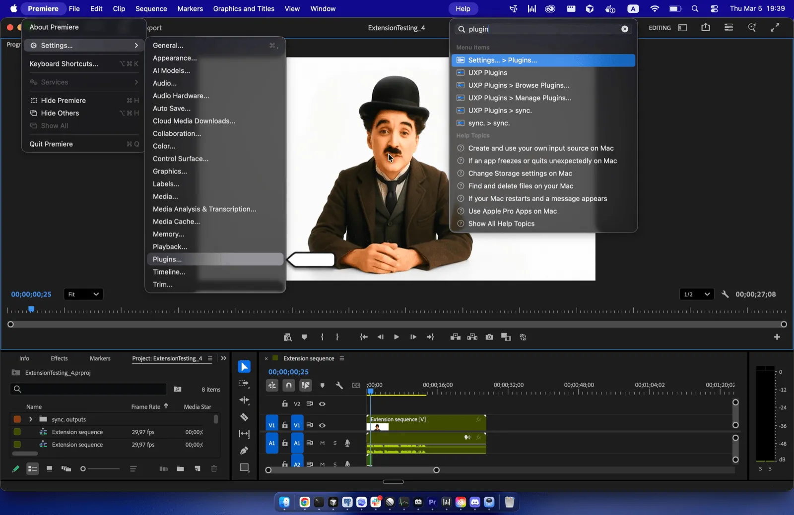 Adobe Premiere Settings > Plugins menu path